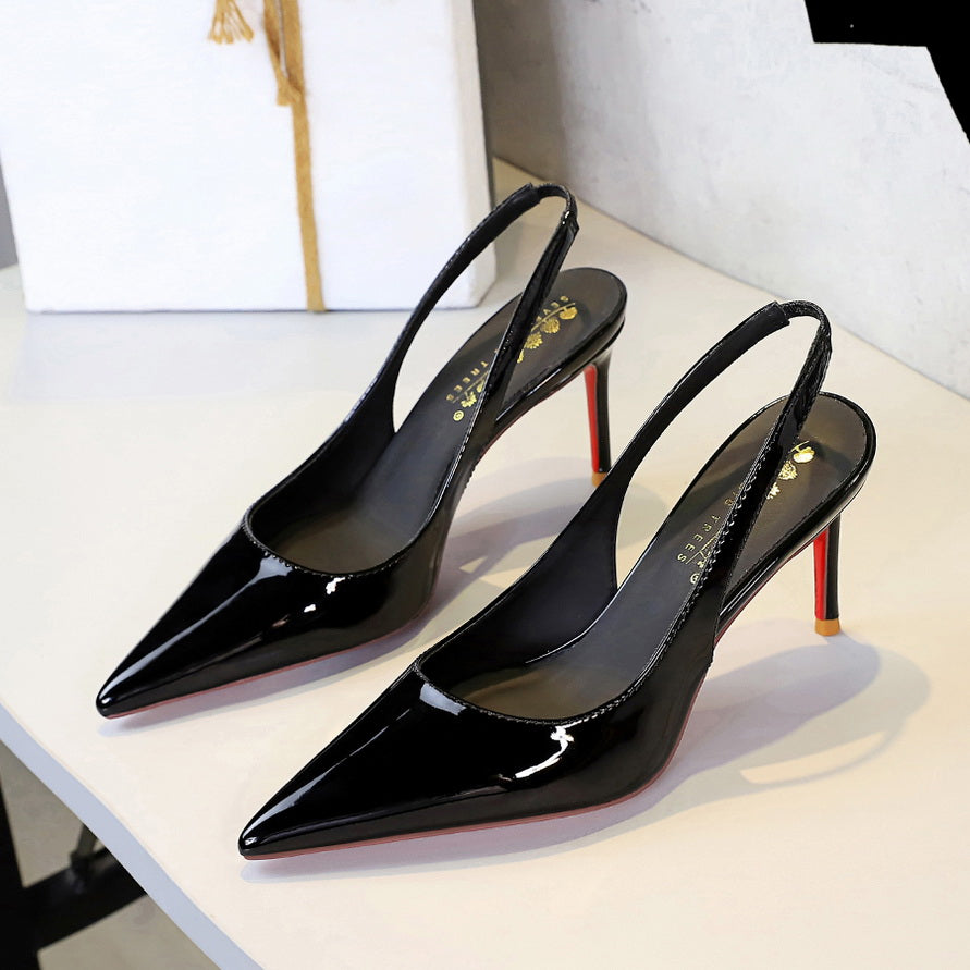 Women’s Estelle Patent Slingback Stiletto – Pointed Toe Cutout Heels with Elastic Strap (US 3.5–10.5)