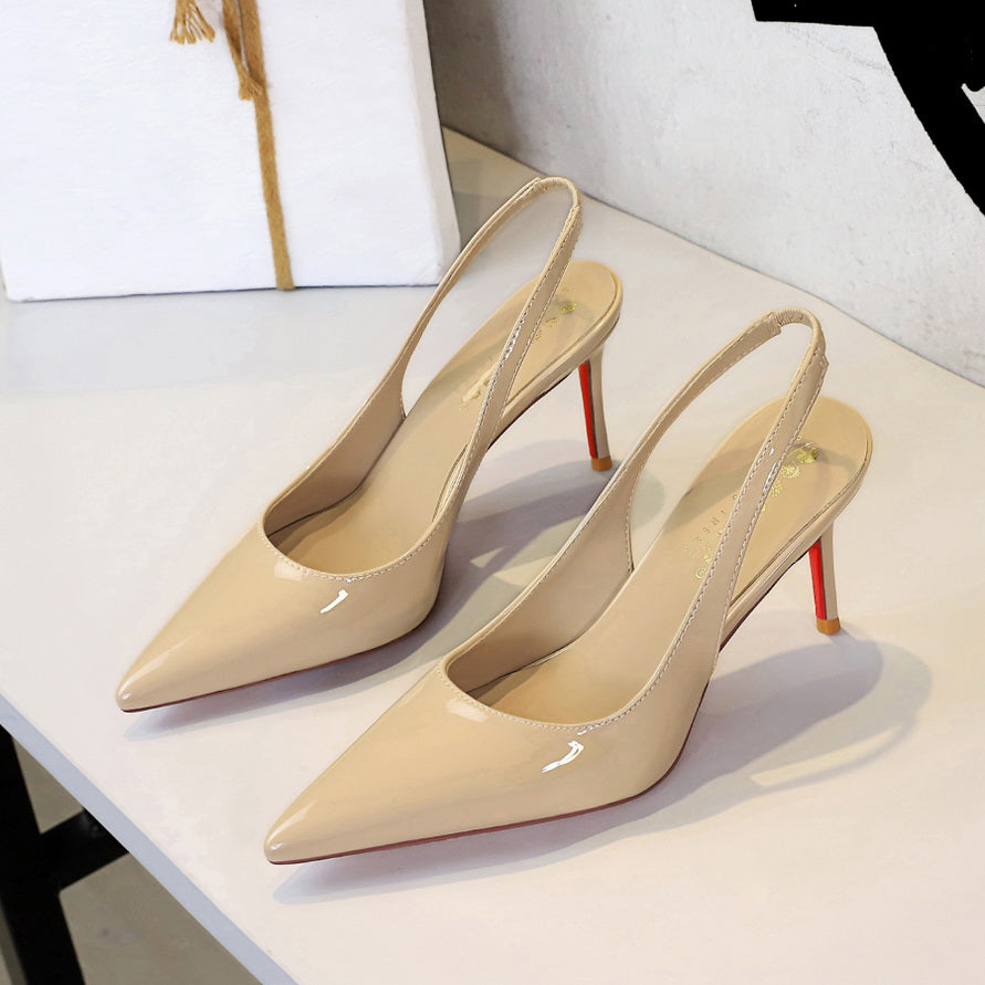 Women’s Estelle Patent Slingback Stiletto – Pointed Toe Cutout Heels with Elastic Strap (US 3.5–10.5)