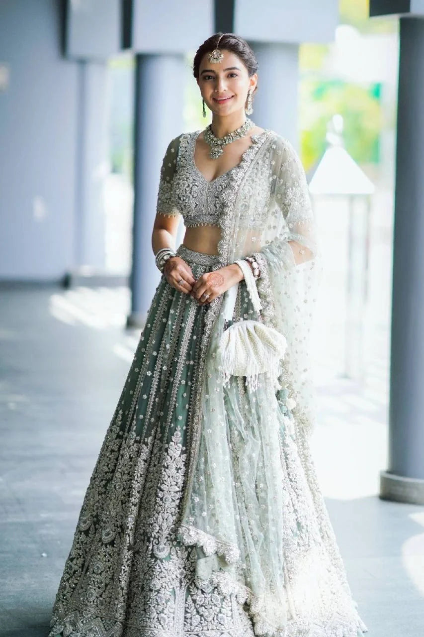 Sabyasachi Designer grey Lehenga Choli with high quality heavy sequence work Wedding wear party wear | Ready To Wear - qivii
