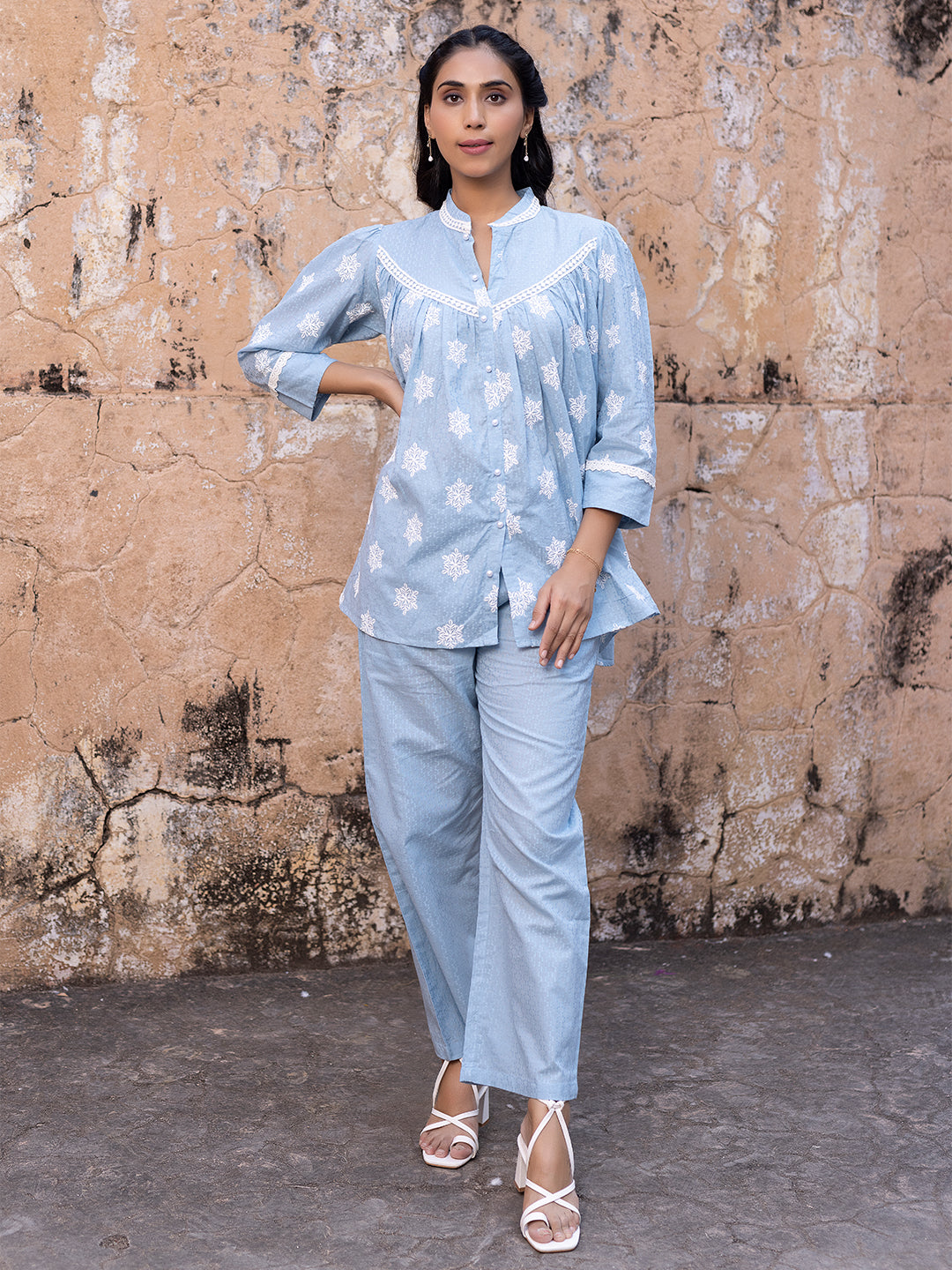 Iced Aqua Sky Blue Cotton Co-Ord Set - By Ragavi - qivii