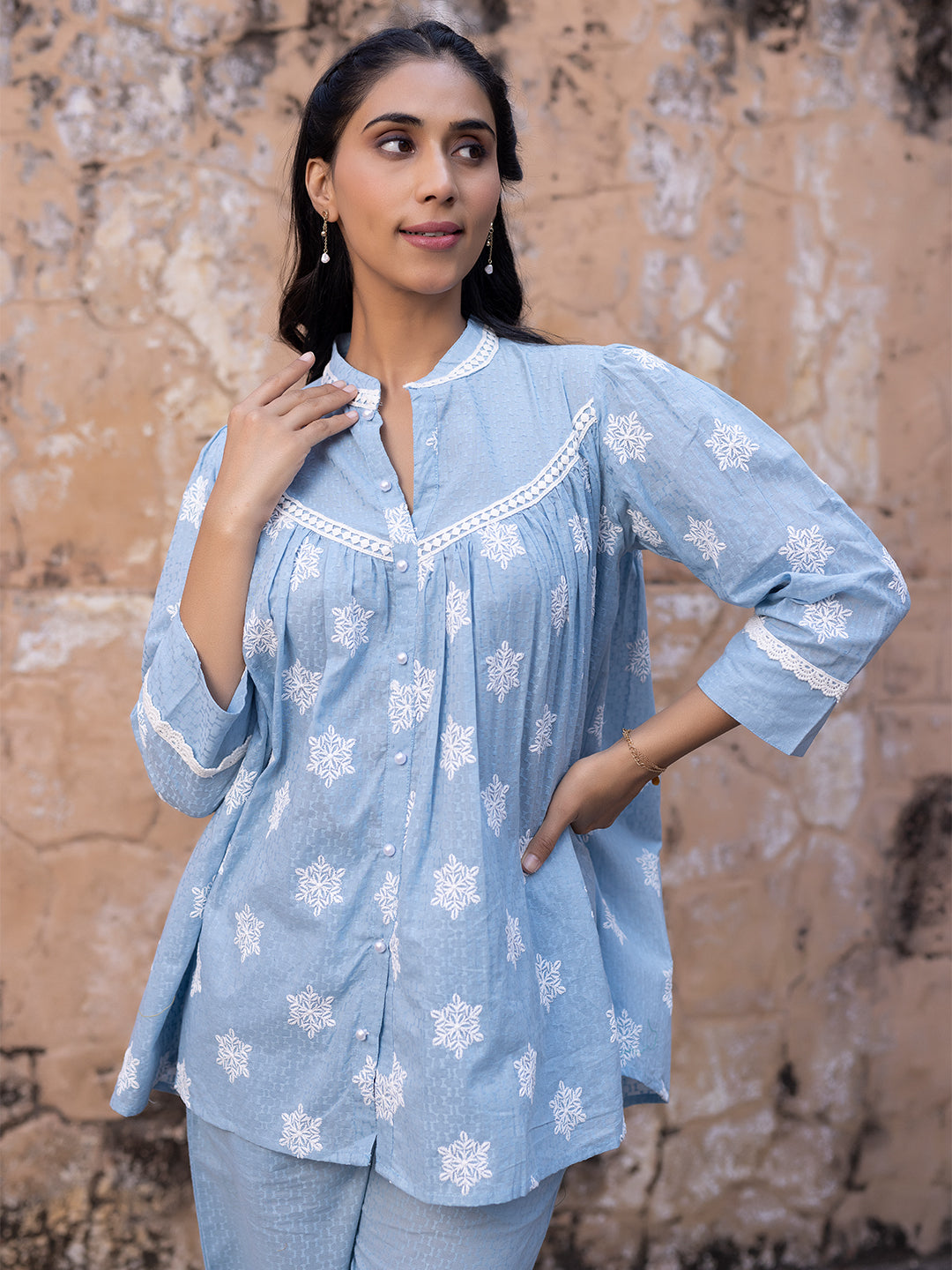 Iced Aqua Sky Blue Cotton Co-Ord Set - By Ragavi - qivii