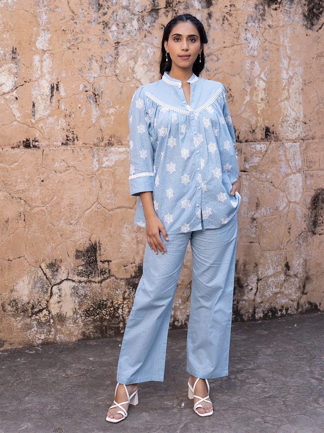 Iced Aqua Sky Blue Cotton Co-Ord Set - By Ragavi - qivii