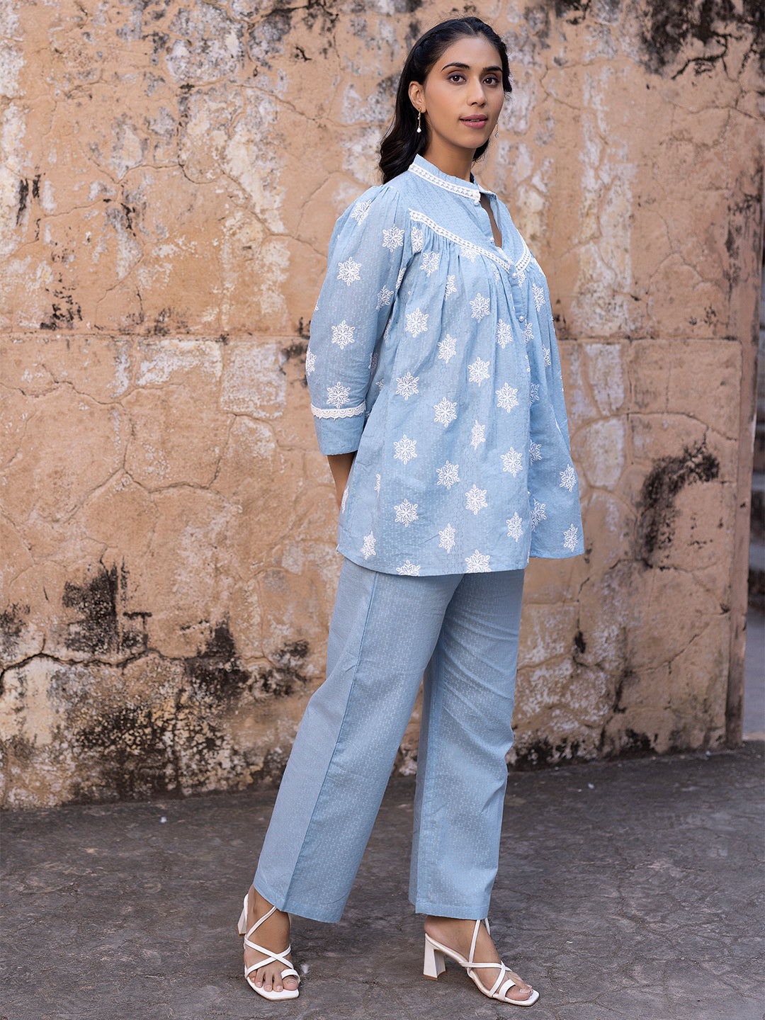 Iced Aqua Sky Blue Cotton Co-Ord Set - By Ragavi - qivii