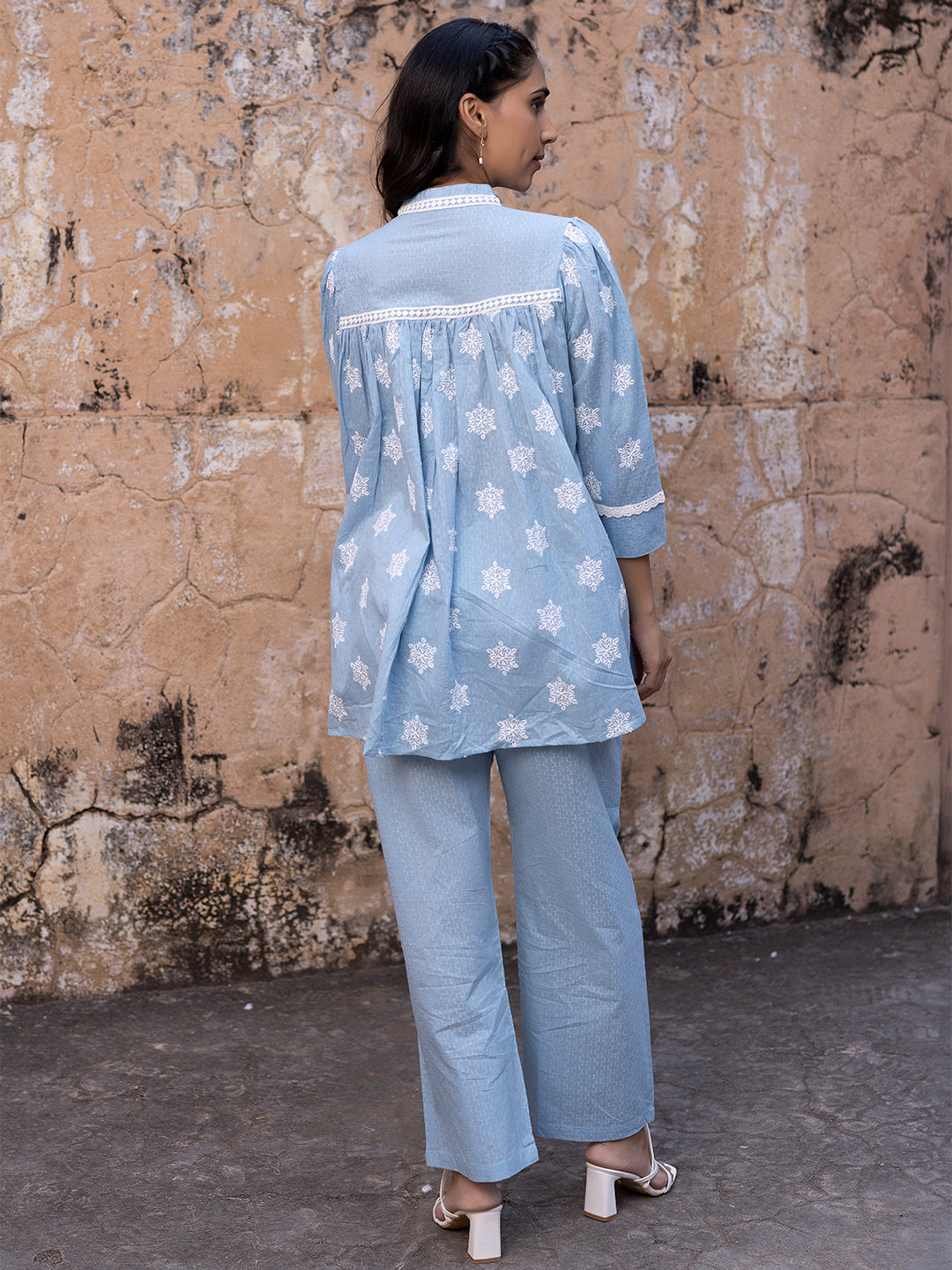 Iced Aqua Sky Blue Cotton Co-Ord Set - By Ragavi - qivii