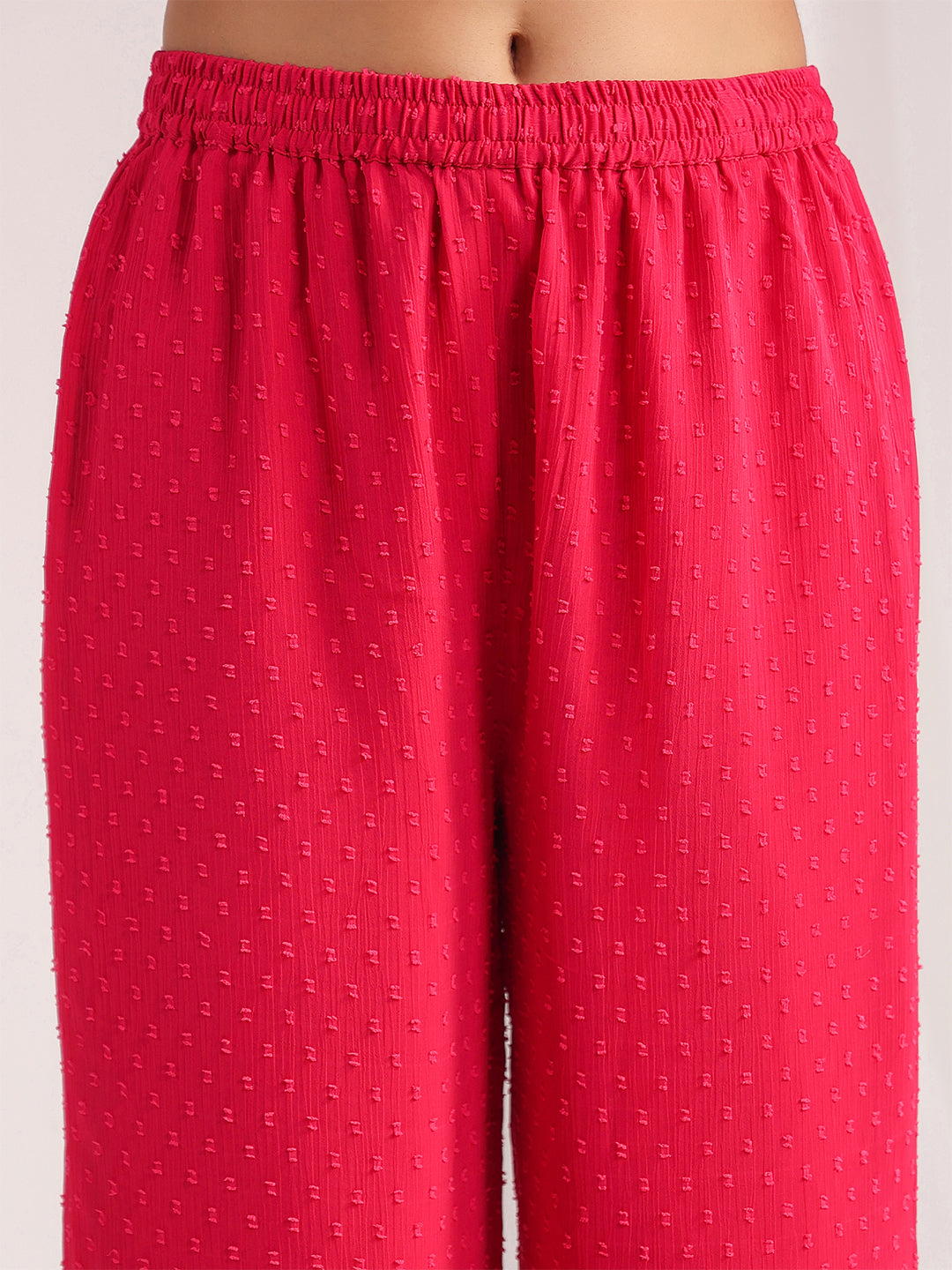 Janasya Women's Pink Dobby Georgette Self Design Gathered Co-ord Set