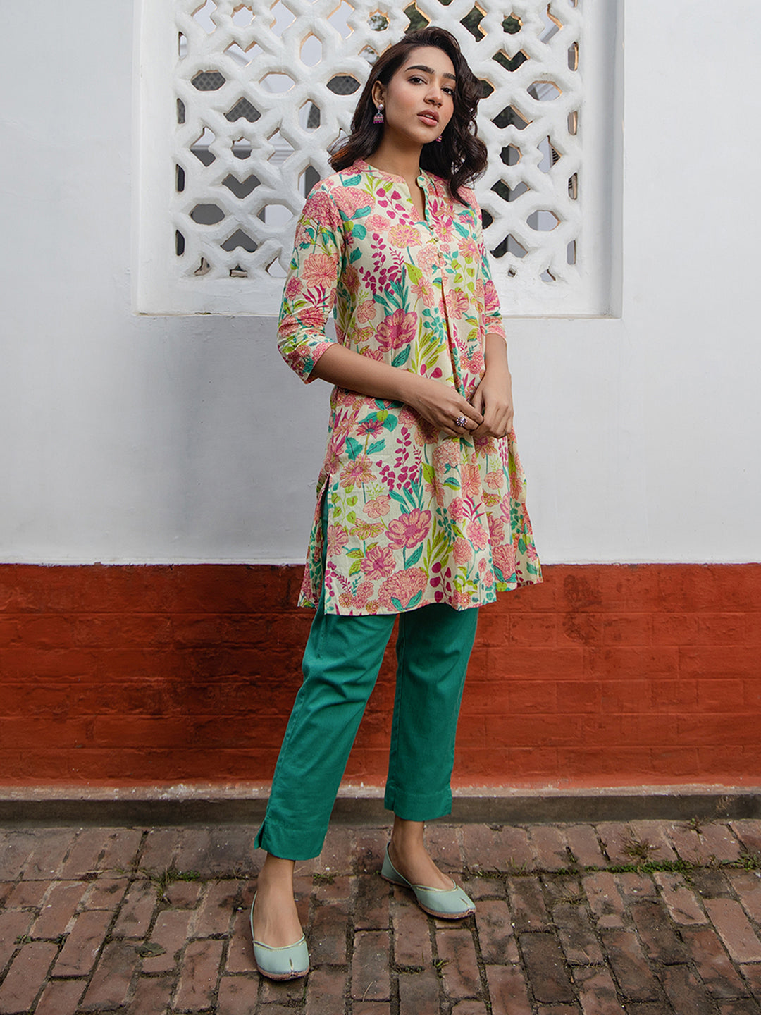 Multicolour Cotton Floral A-Line Tunic - qivii