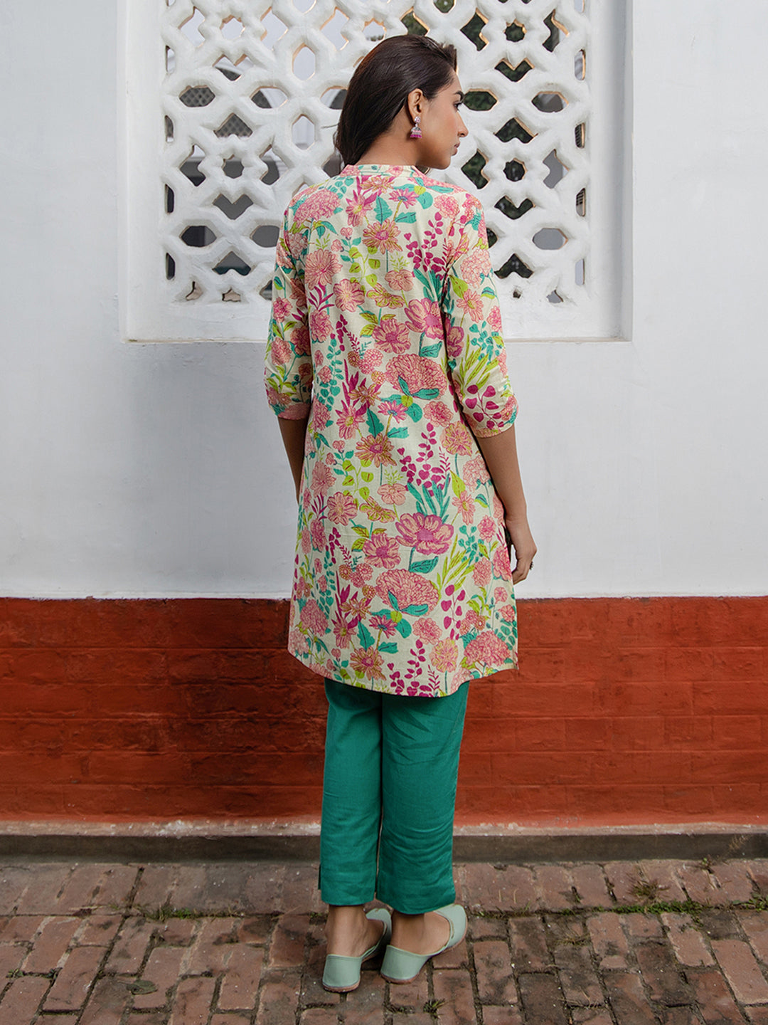 Multicolour Cotton Floral A-Line Tunic - qivii