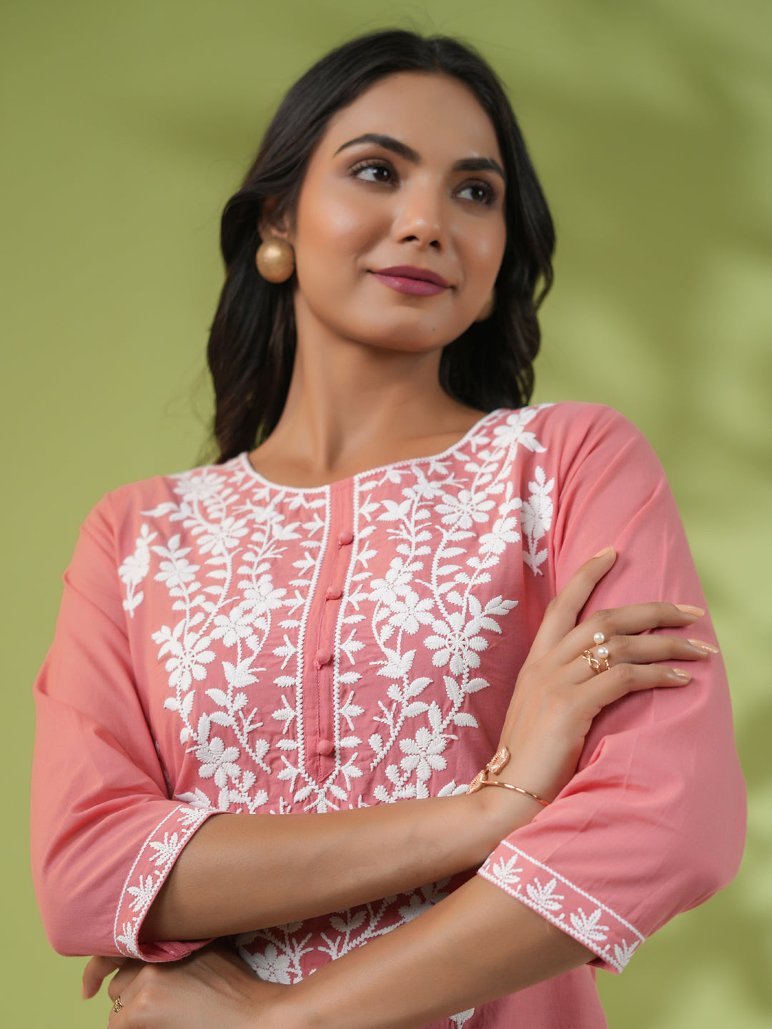 Peach Cotton Chikankari Tunic - qivii