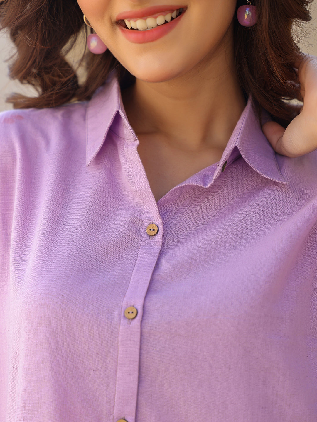 Lavender Cotton Solid A-line Co-ord Set - qivii