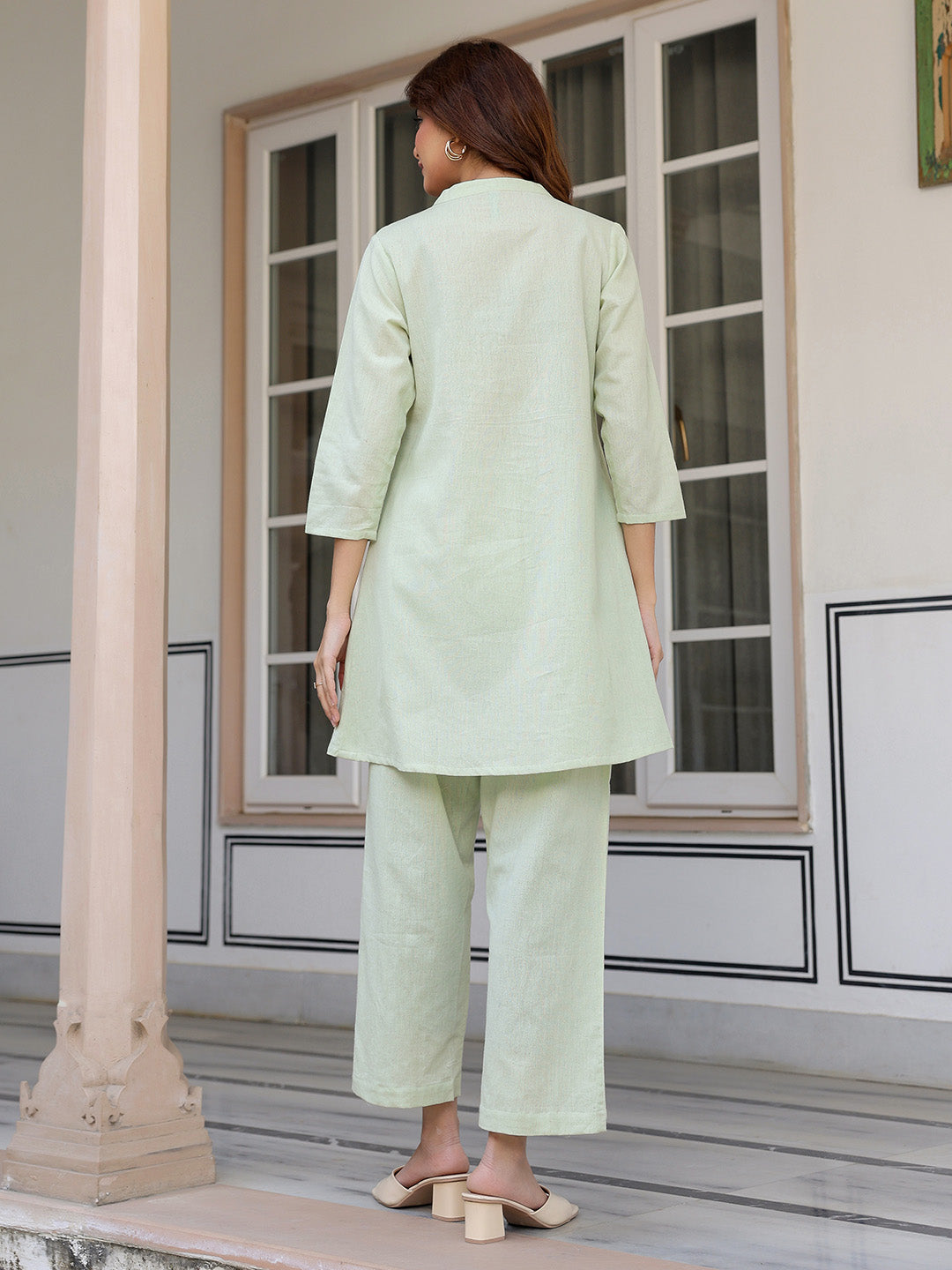 Mint Cotton Solid A-line Co-ord Set - qivii