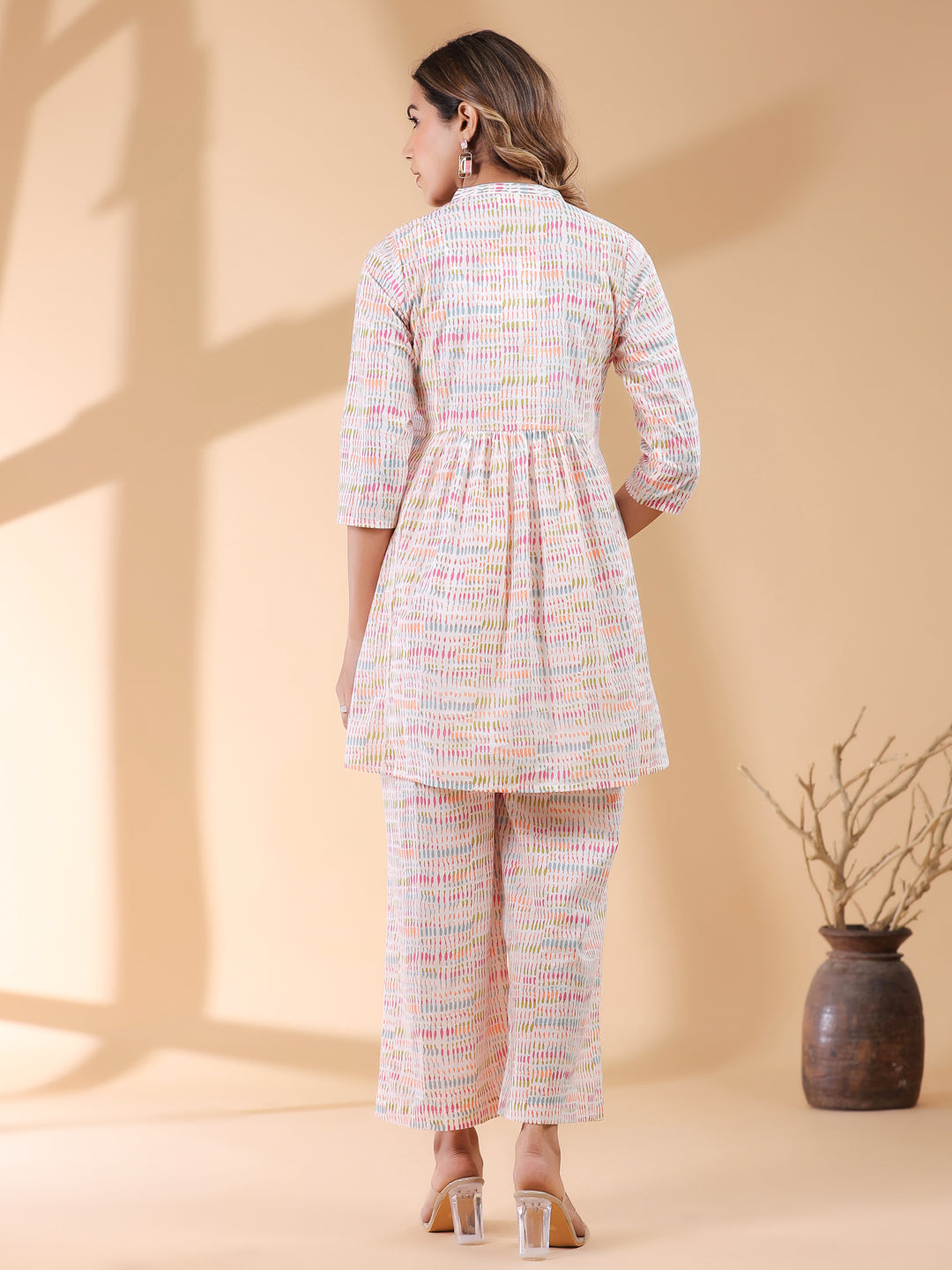 White Pure Cotton Abstract A-line Co-ord Set - qivii