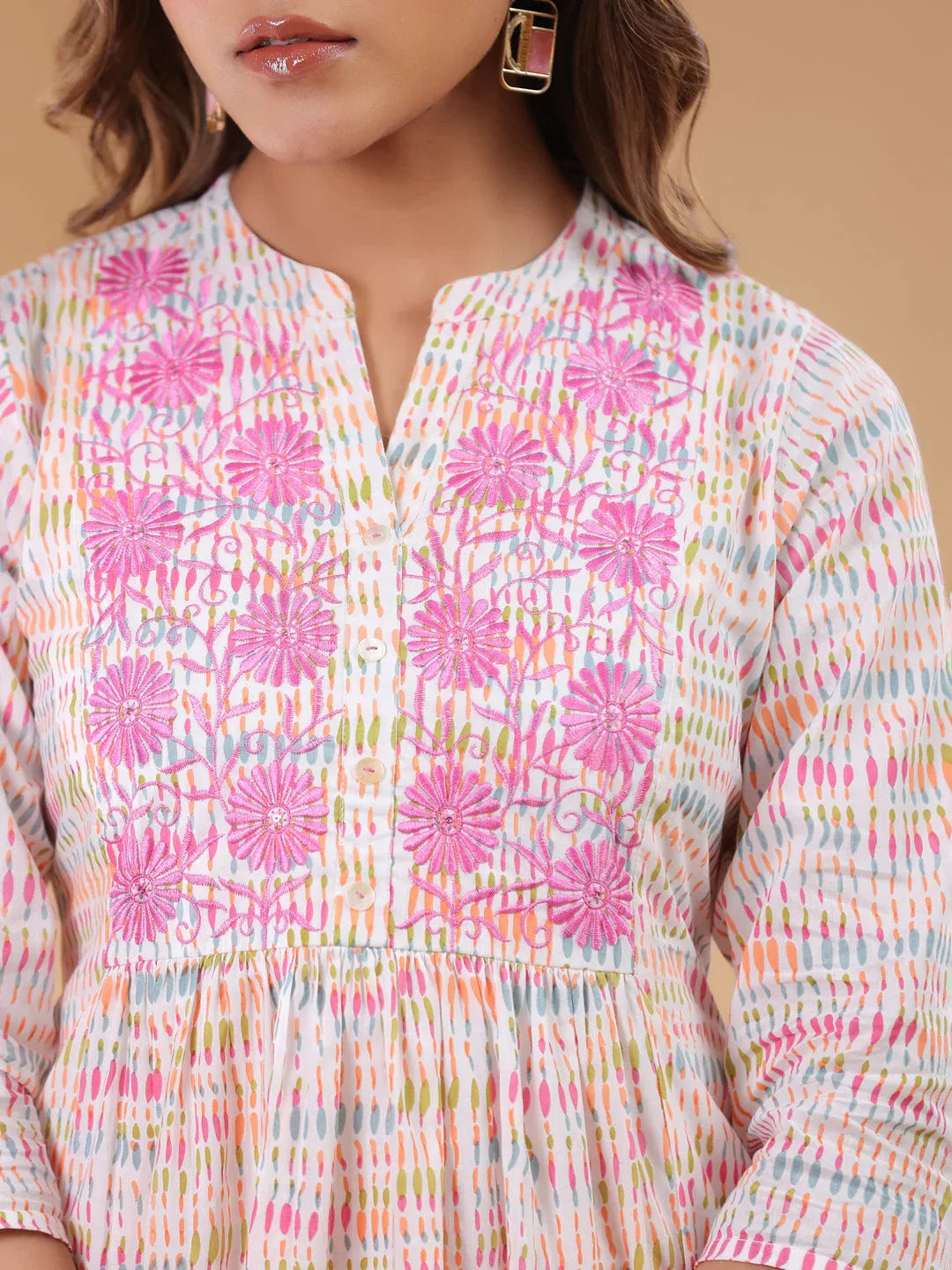 White Pure Cotton Abstract A-line Co-ord Set