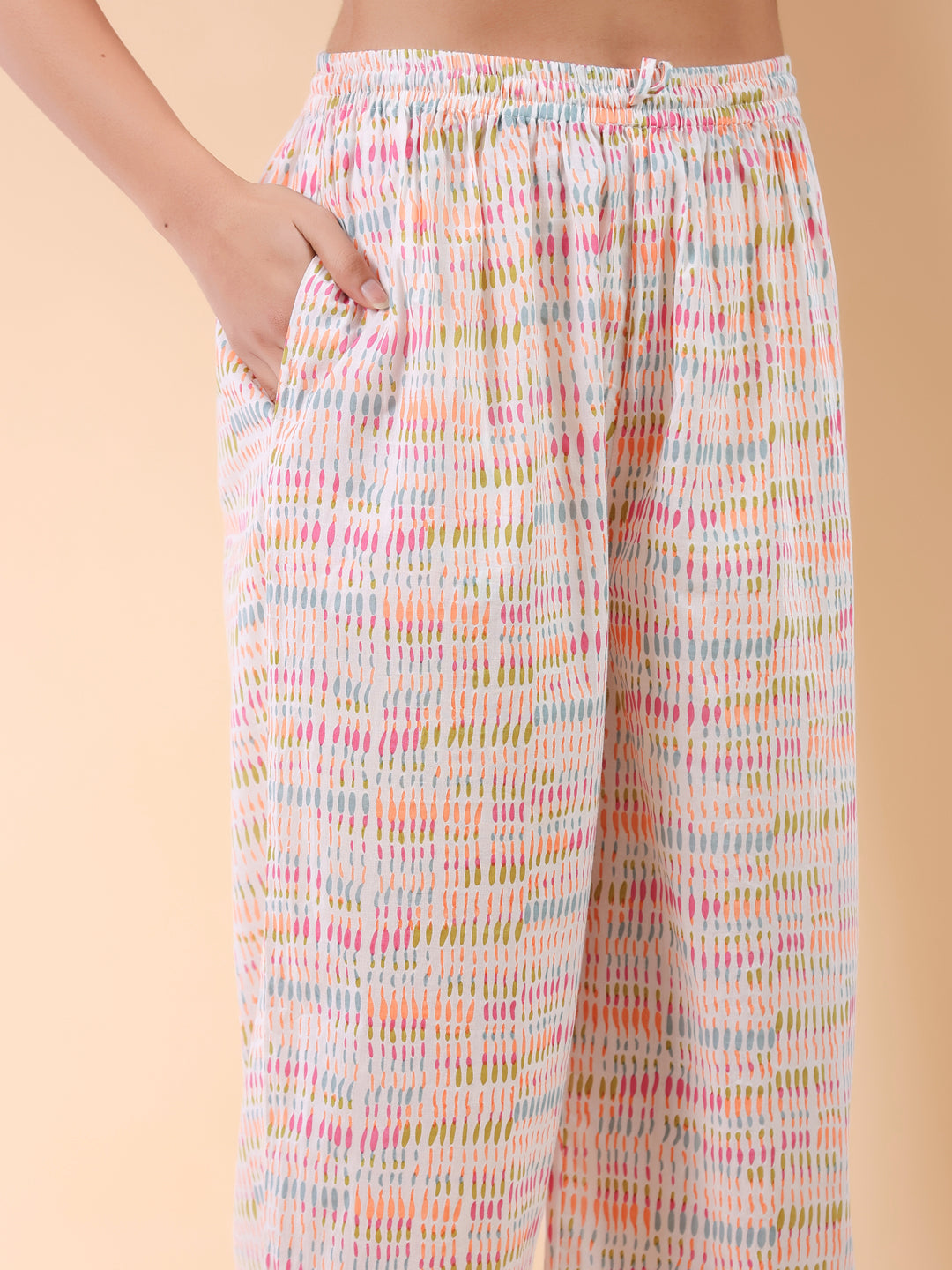 White Pure Cotton Abstract A-line Co-ord Set - qivii