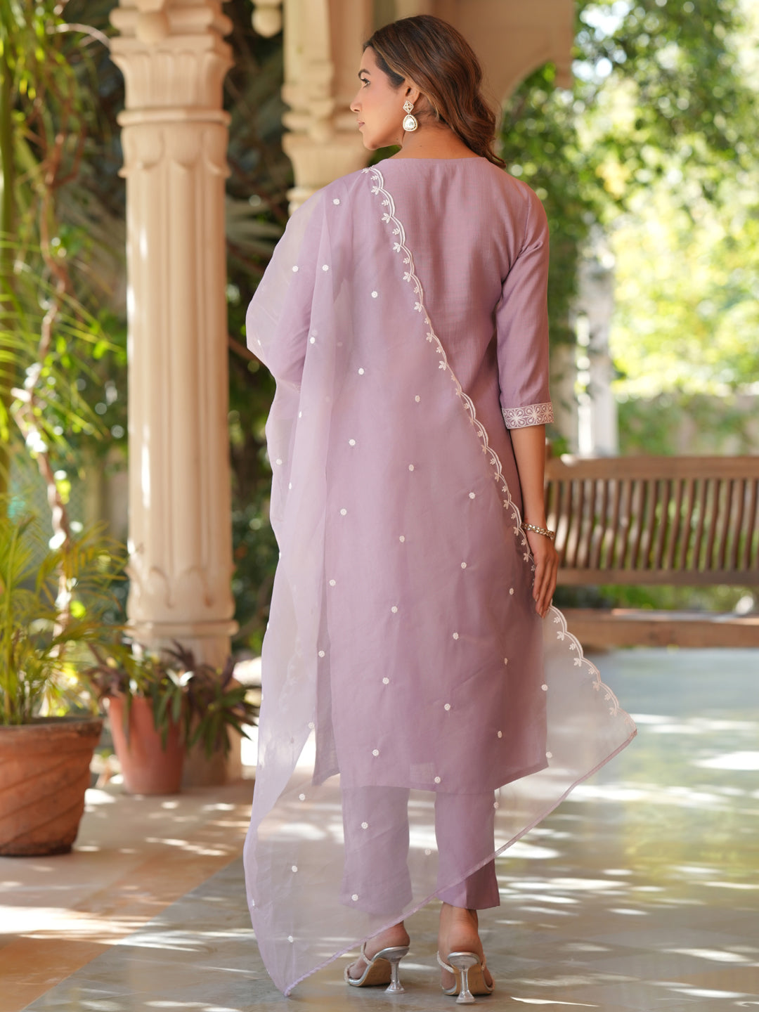 Lavender Silk Blend Embroidered Straight Kurta Set - qivii