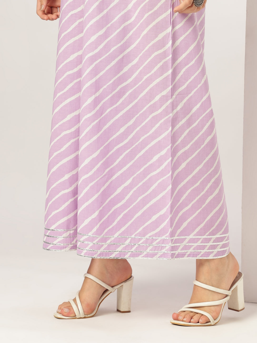 White & Lavender Pure Cotton Yoke Embroidered Straight Kurta Set - qivii