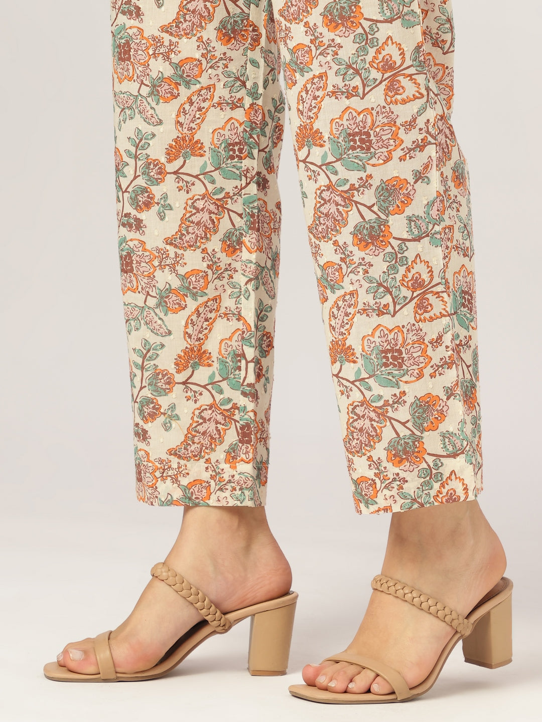 Off White Pure Cotton Floral Printed A-line Kurta Set - qivii