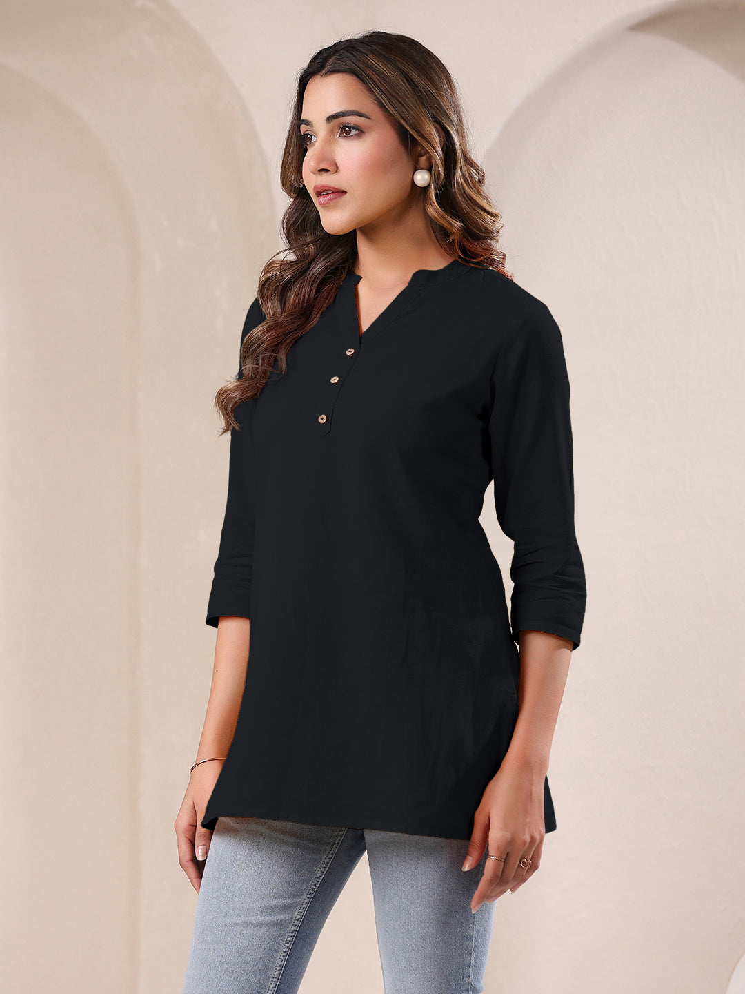 Black Cotton Solid A-line Top - qivii