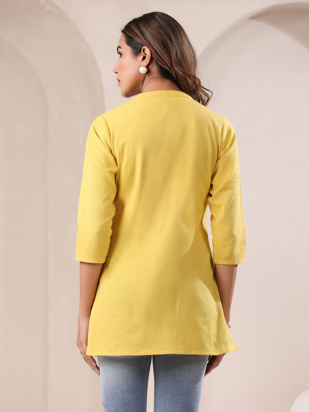 Yellow Cotton Solid A-line Top - qivii