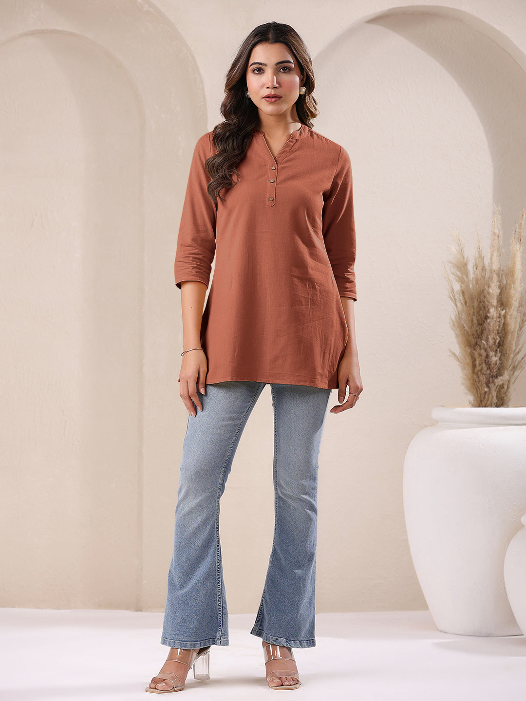 Rust Cotton Solid A-line Top - qivii