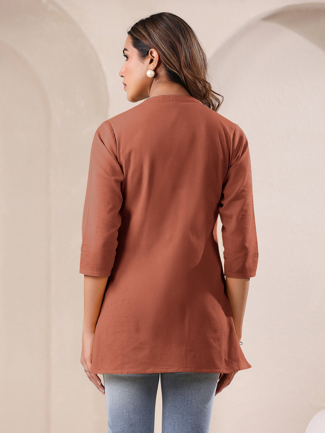 Rust Cotton Solid A-line Top - qivii