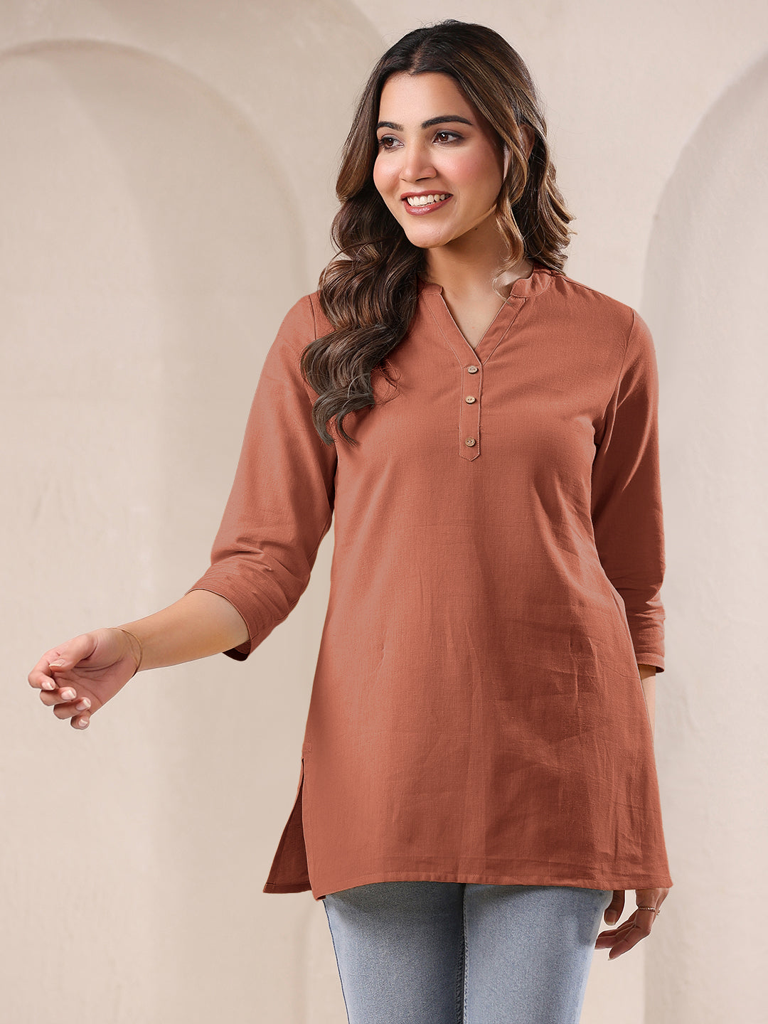 Rust Cotton Solid A-line Top - qivii
