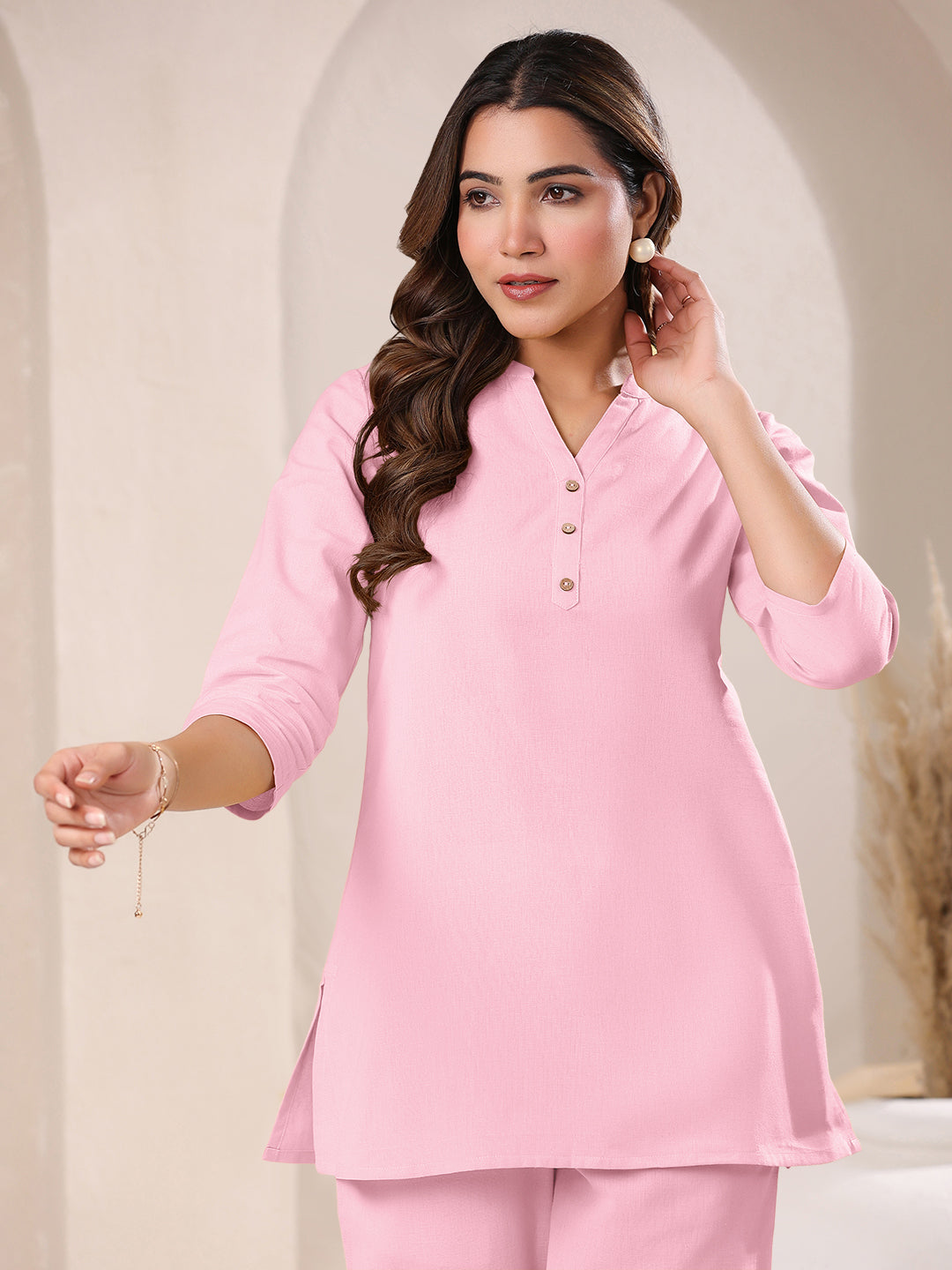 Pink Cotton Solid A-line Top - qivii