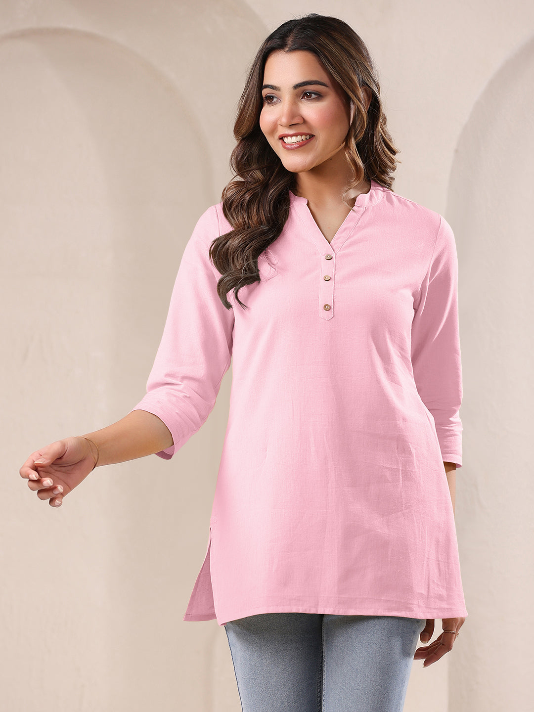 Pink Cotton Solid A-line Top - qivii