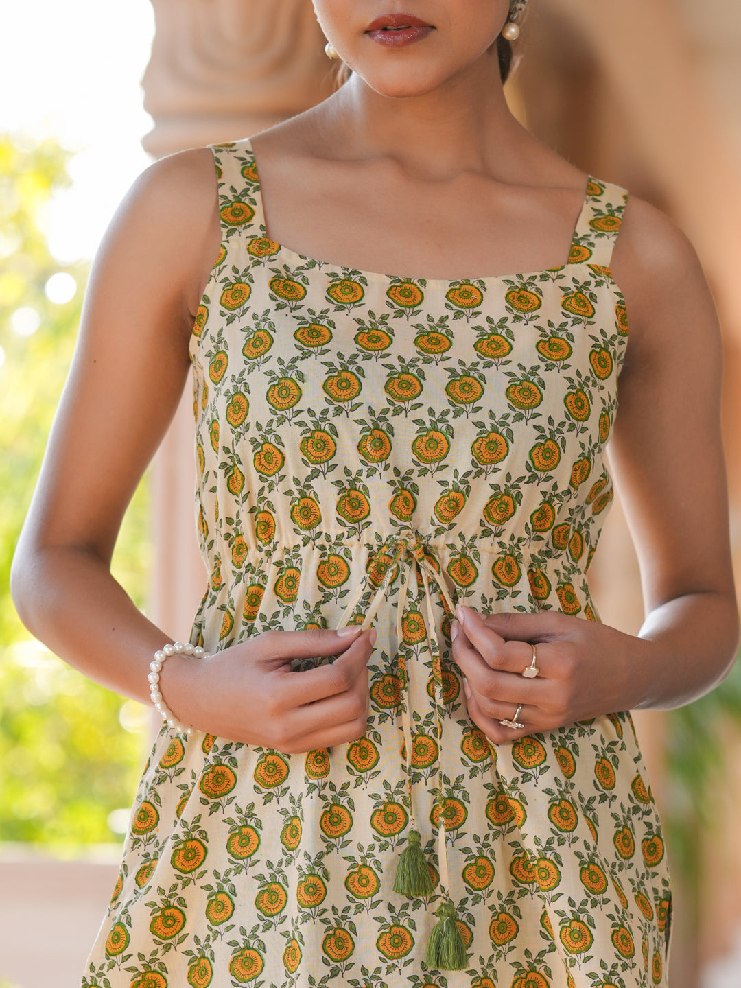 Cream Pure Cotton Floral Printed A-line Tunic - qivii