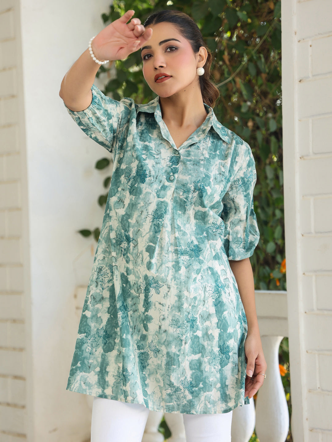 Aqua Pure Cotton Tie & Dye A-line Tunic - qivii