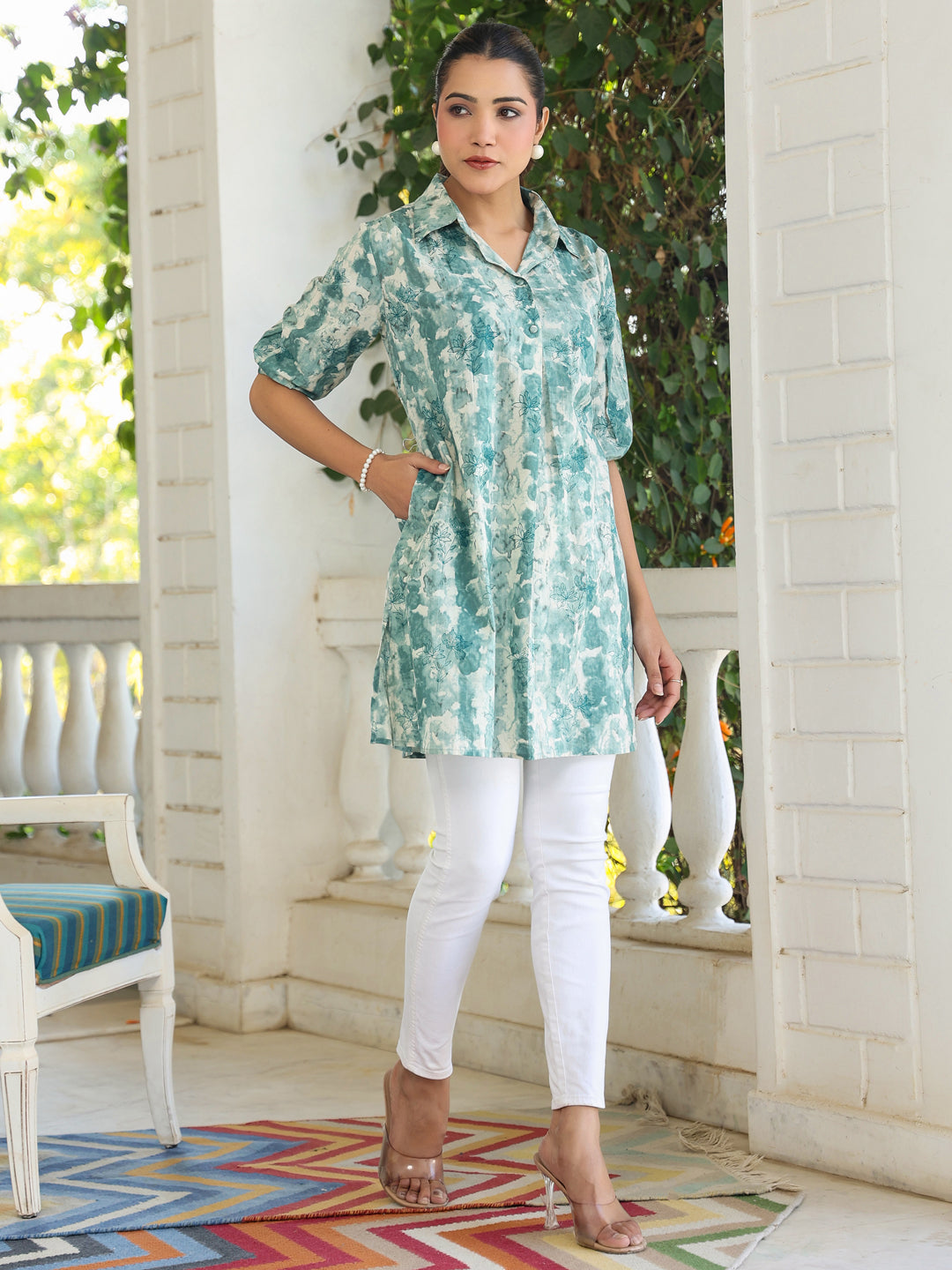 Aqua Pure Cotton Tie & Dye A-line Tunic - qivii