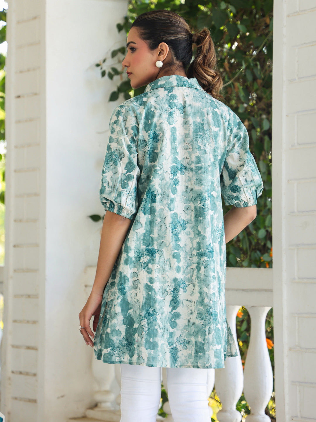 Aqua Pure Cotton Tie & Dye A-line Tunic - qivii