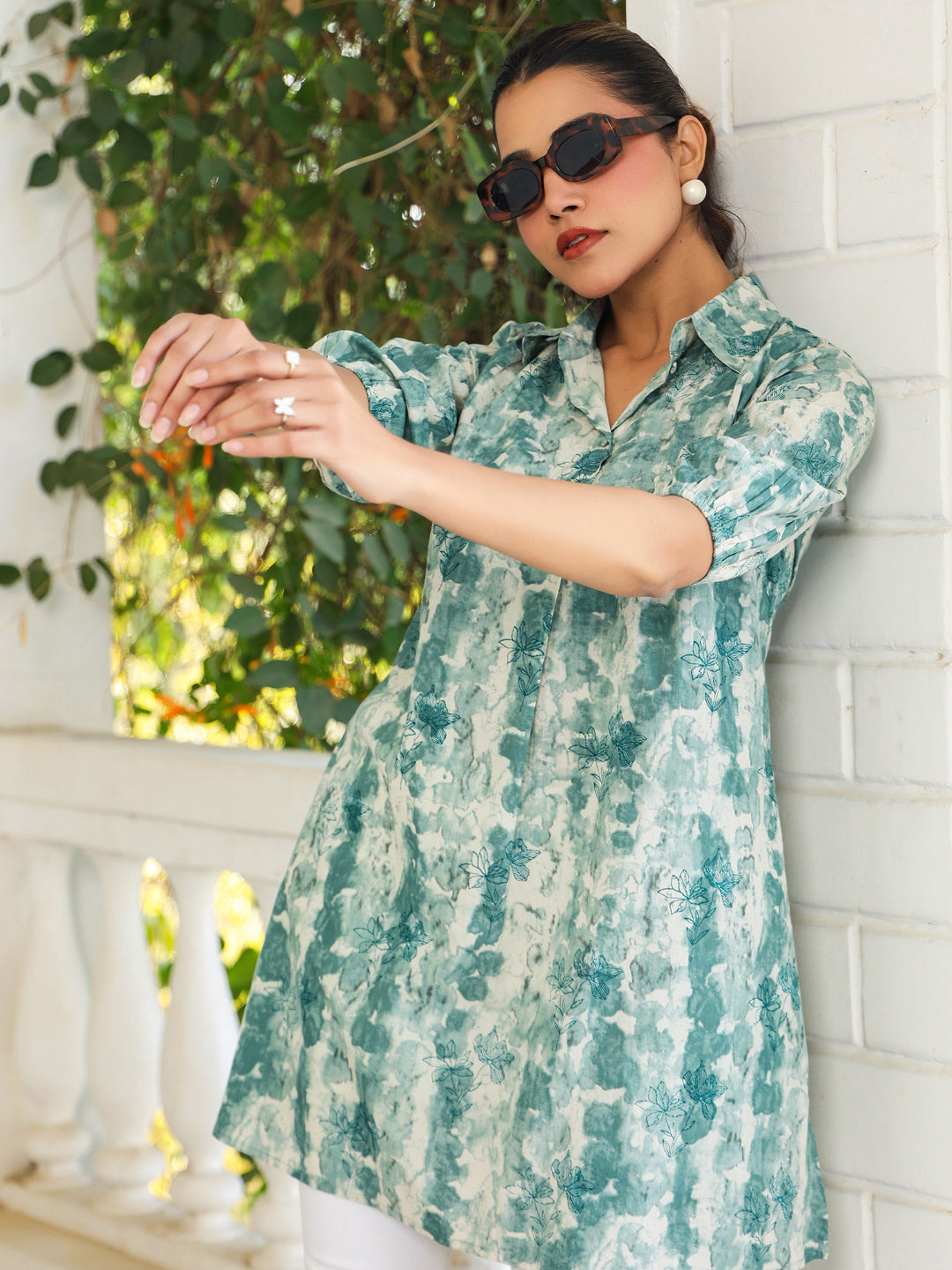 Aqua Pure Cotton Tie & Dye A-line Tunic - qivii