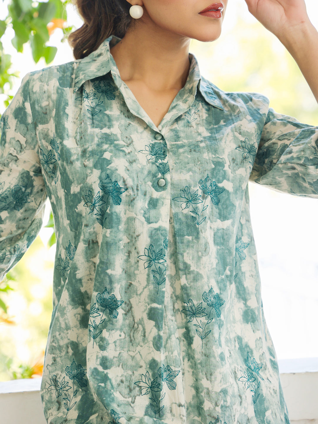 Aqua Pure Cotton Tie & Dye A-line Tunic - qivii