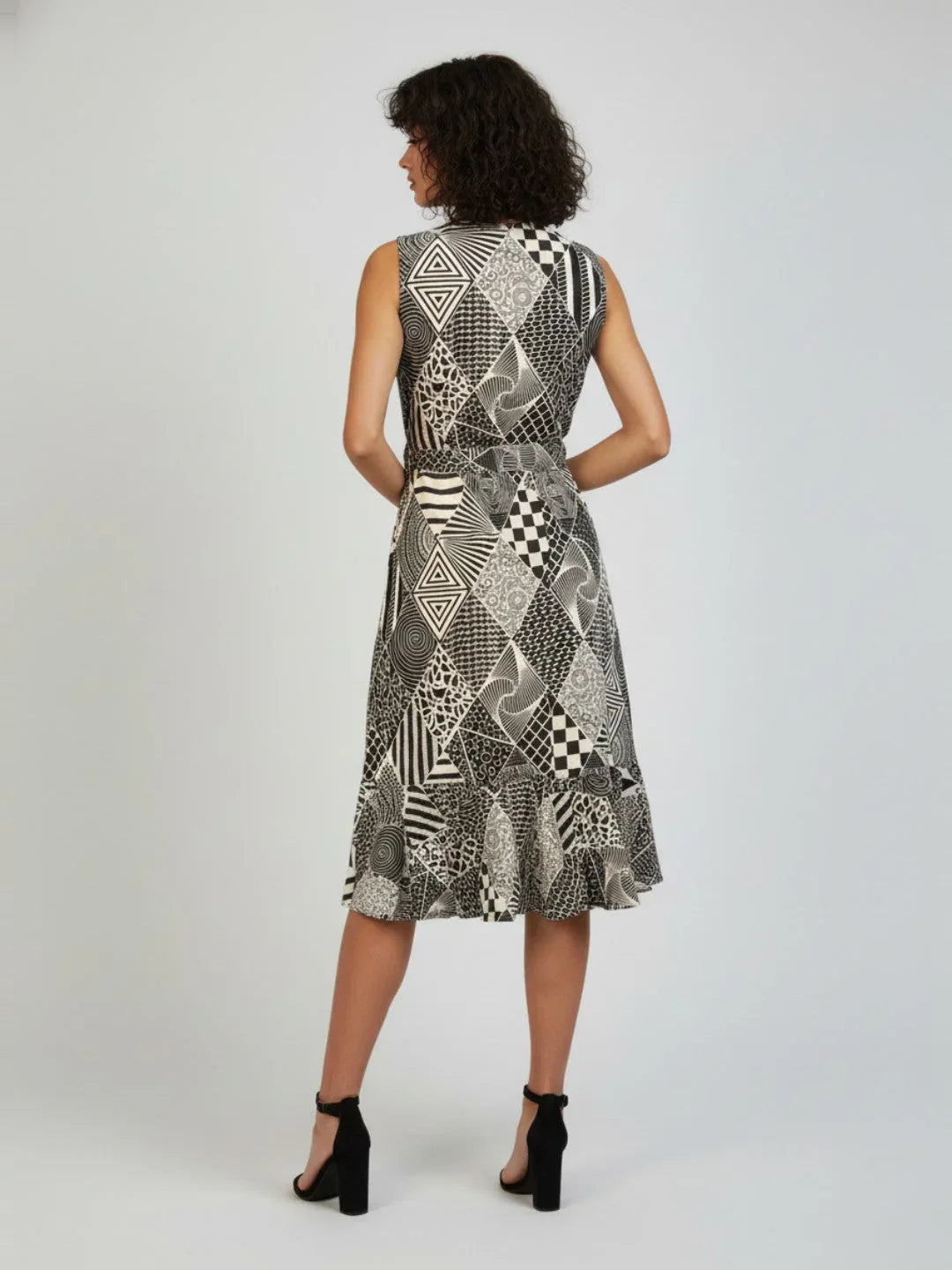 Janasya Women's White Pure Cotton Geometric Printed A-line Dress