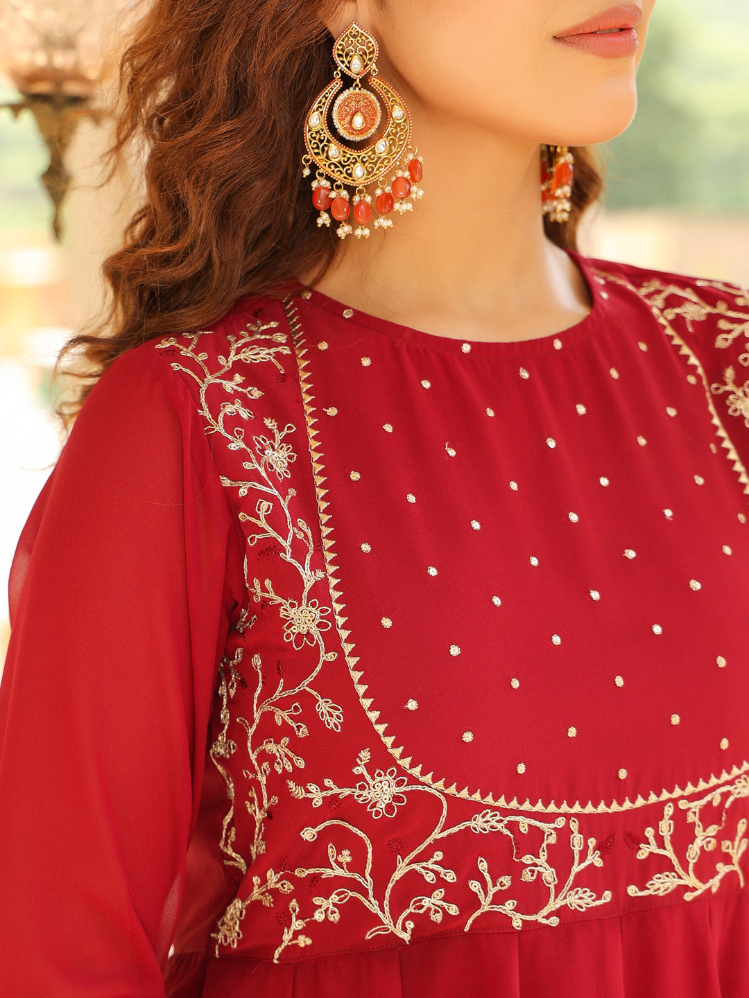 Maroon Georgette Embroidered Anarkali Kurta Set - qivii