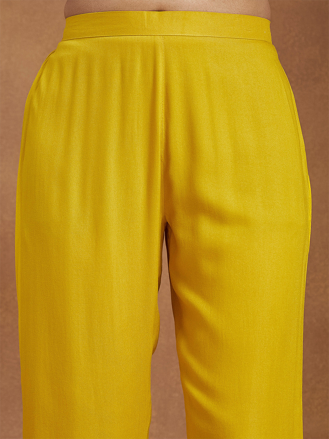 Janasya Women Mustard Yellow Rayon Embellished Anarkali Kurta Set With Green Dupatta - qivii