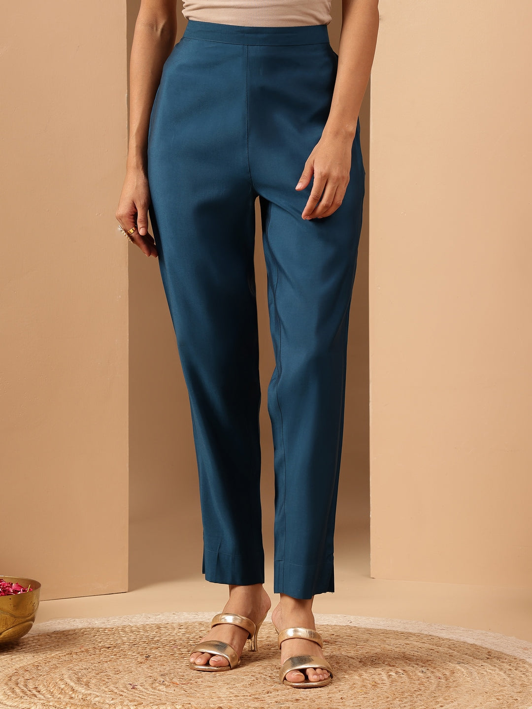 Janasya Women's Teal Chanderi Silk Zari Yoke Embroidered A-line Kurta Set With Dupatta - qivii