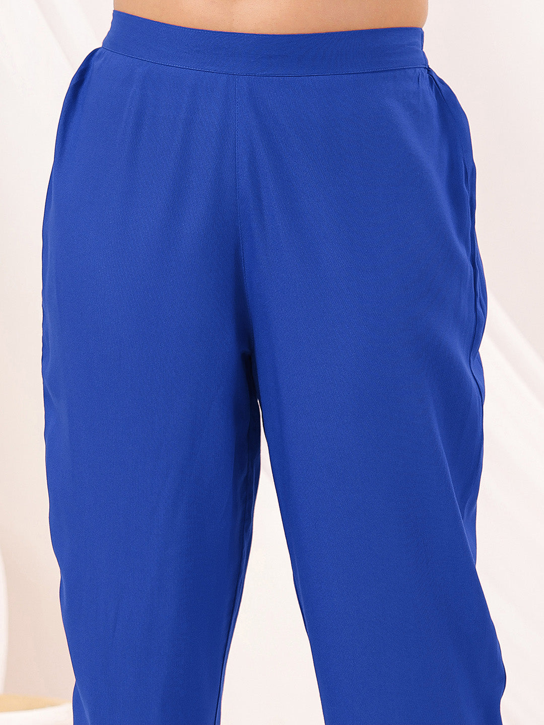 Janasya Women's Blue Rayon Embellished Mirror Work A-line Kurta Set - qivii