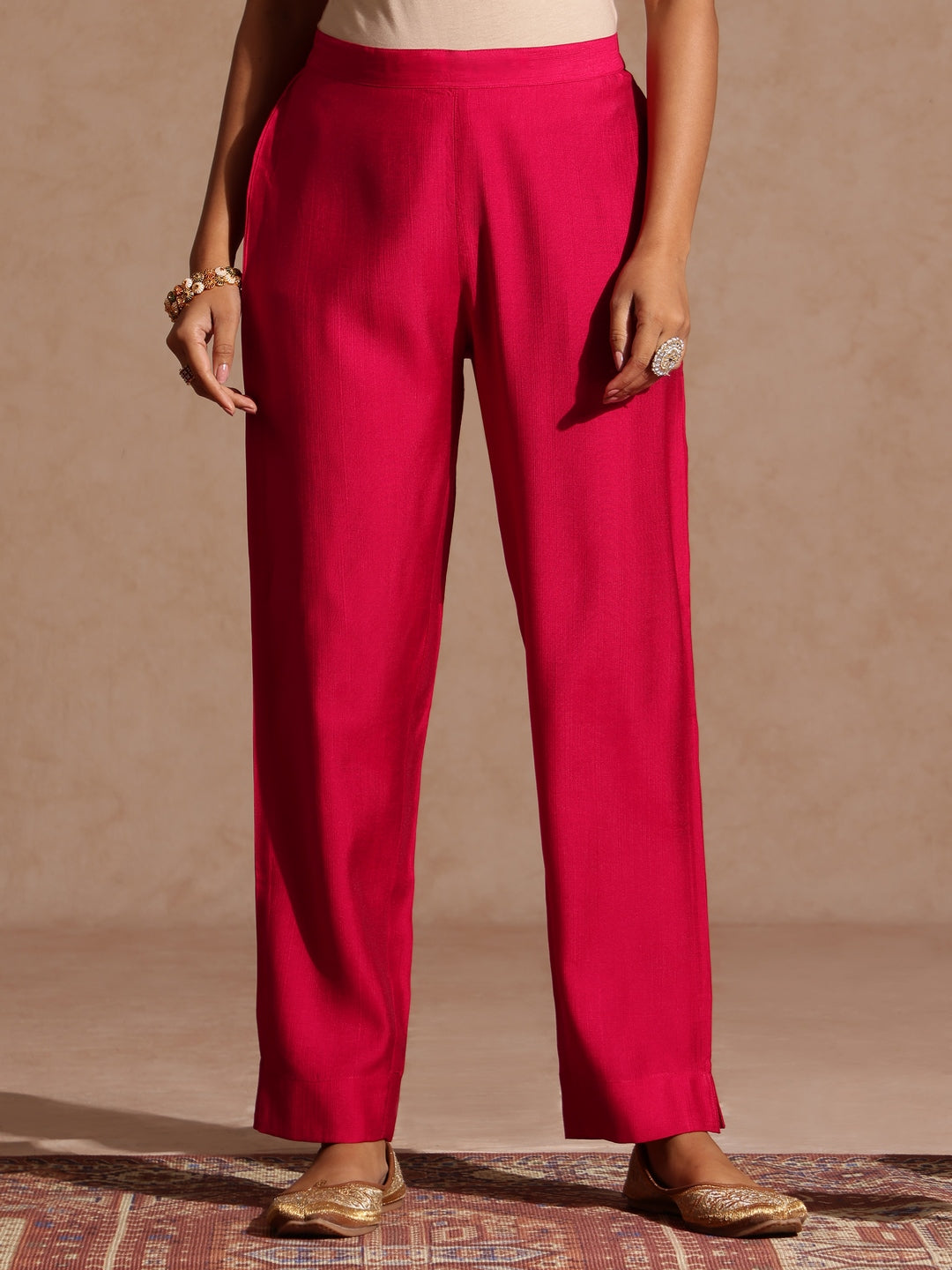 Janasya Women's Pink Silk Blend Yoke Embroidered A-line Kurta Set - qivii