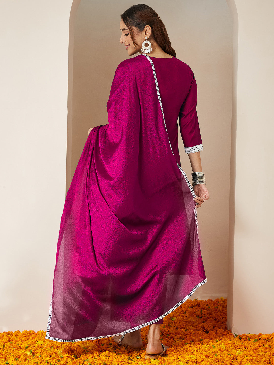 Janasya Women's Pink Silk Blend Embroidered Straight Kurta Set With Dupatta - qivii