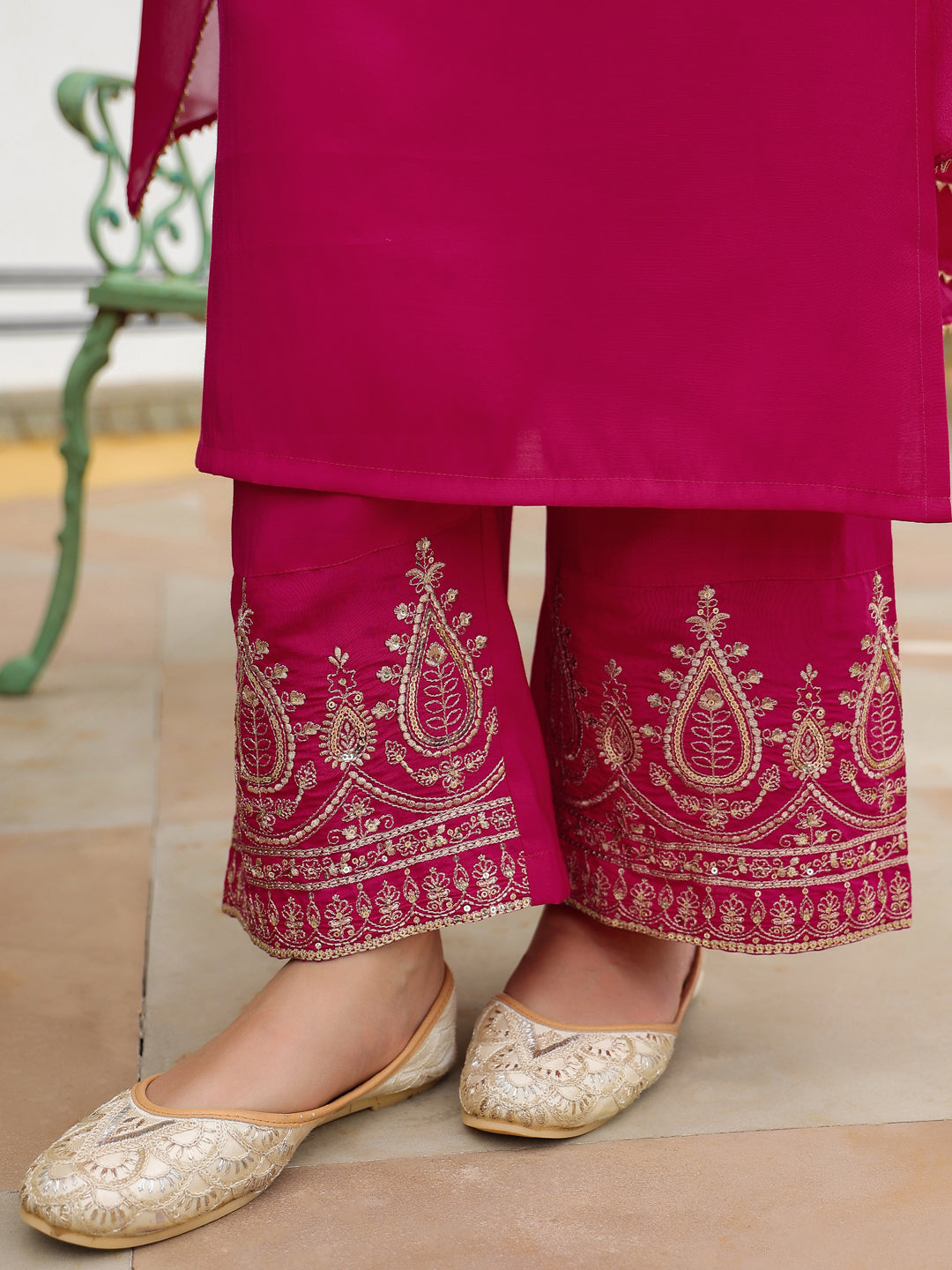 Janasya Women's Pink Chanderi Silk Zari Embroidered Straight Kurta Set - qivii