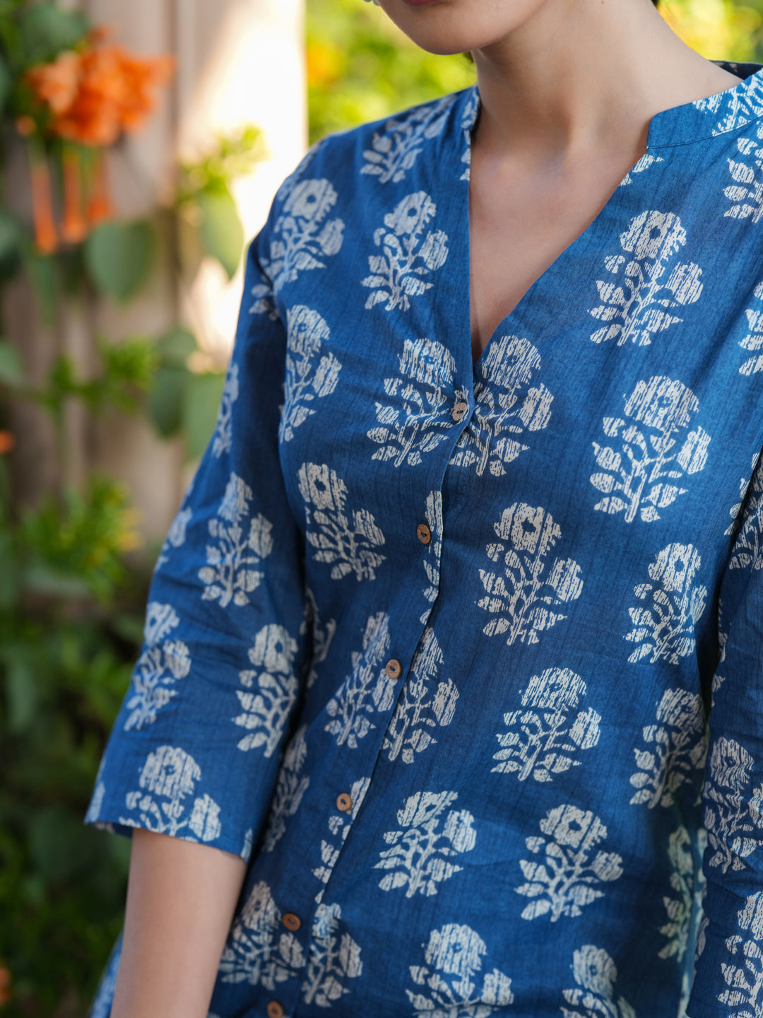 Indigo Pure Cotton Batik Printed Straight Co-ord Set - qivii