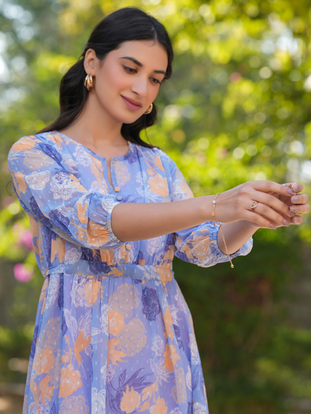 Lavender Georgette Floral Printed A-Line Dress - qivii