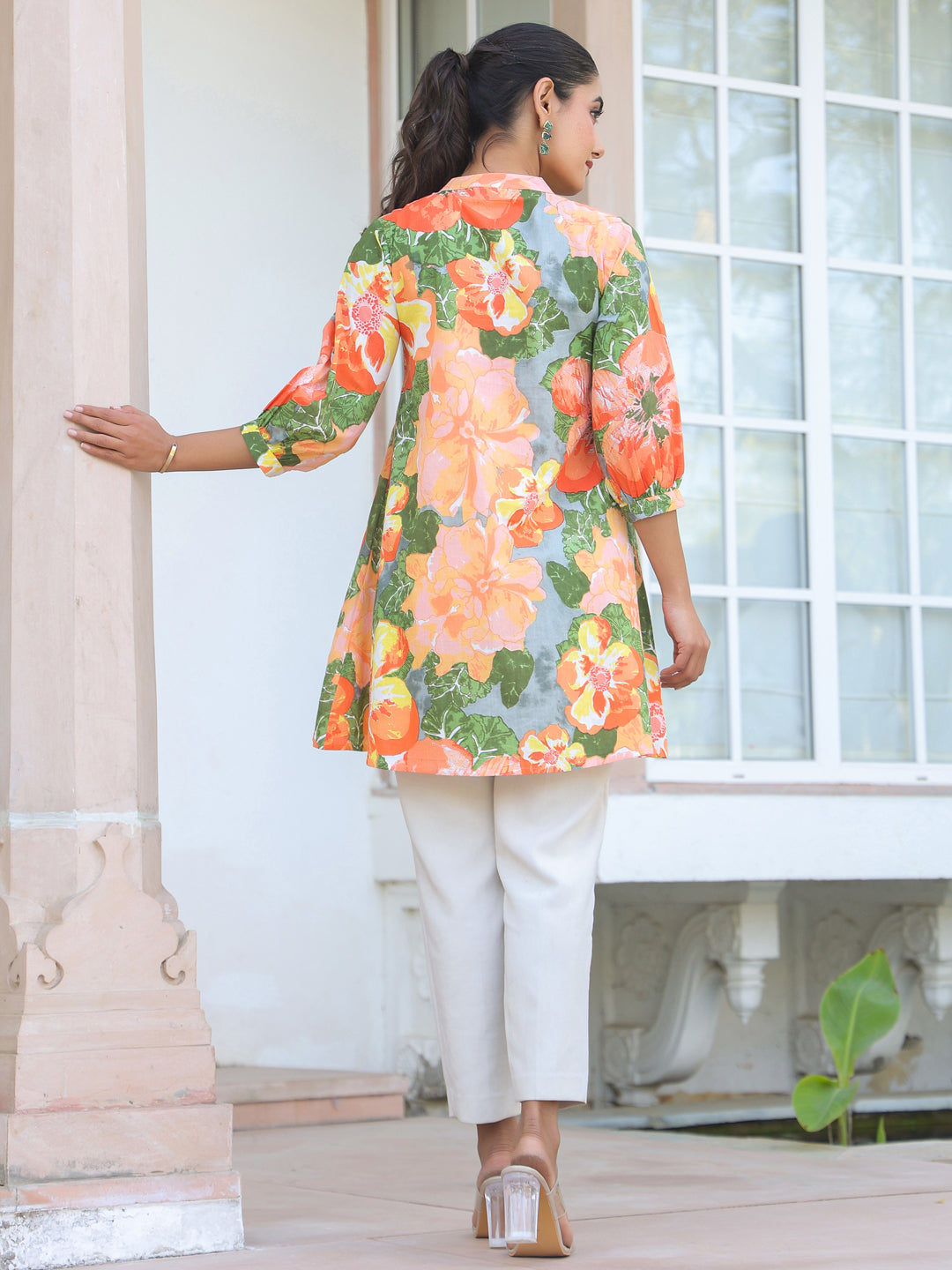 Multicolor Pure Cotton Floral Printed A-line Tunic - qivii