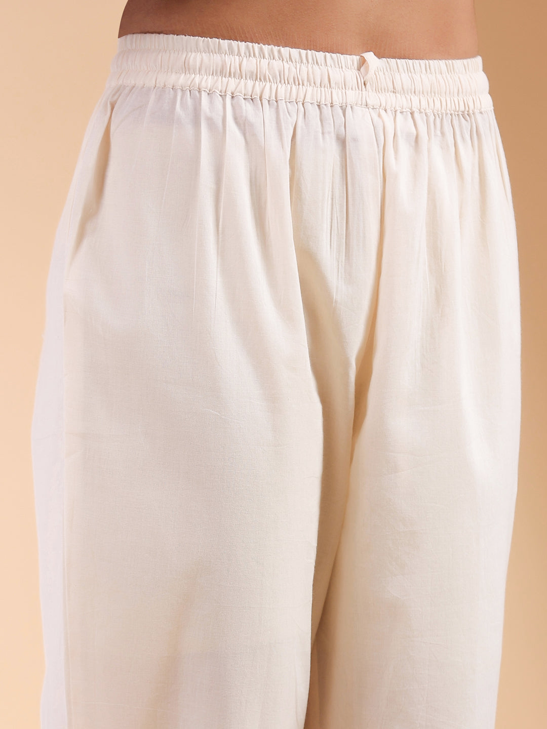 Beige Pure Cotton Ethnic Motifs Printed Anarkali Kurta Set - qivii