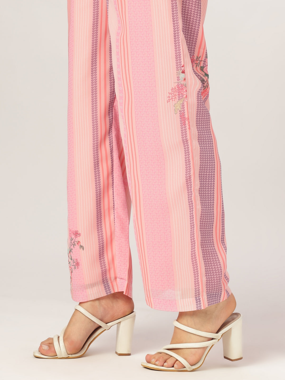 Pink Georgette Floral Embroidered A-line Kurta Set - qivii