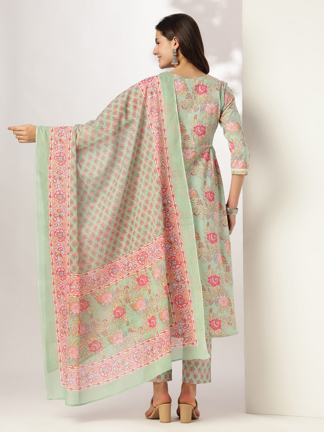 Aqua Pure Cotton Floral Printed A-line Kurta Set - qivii