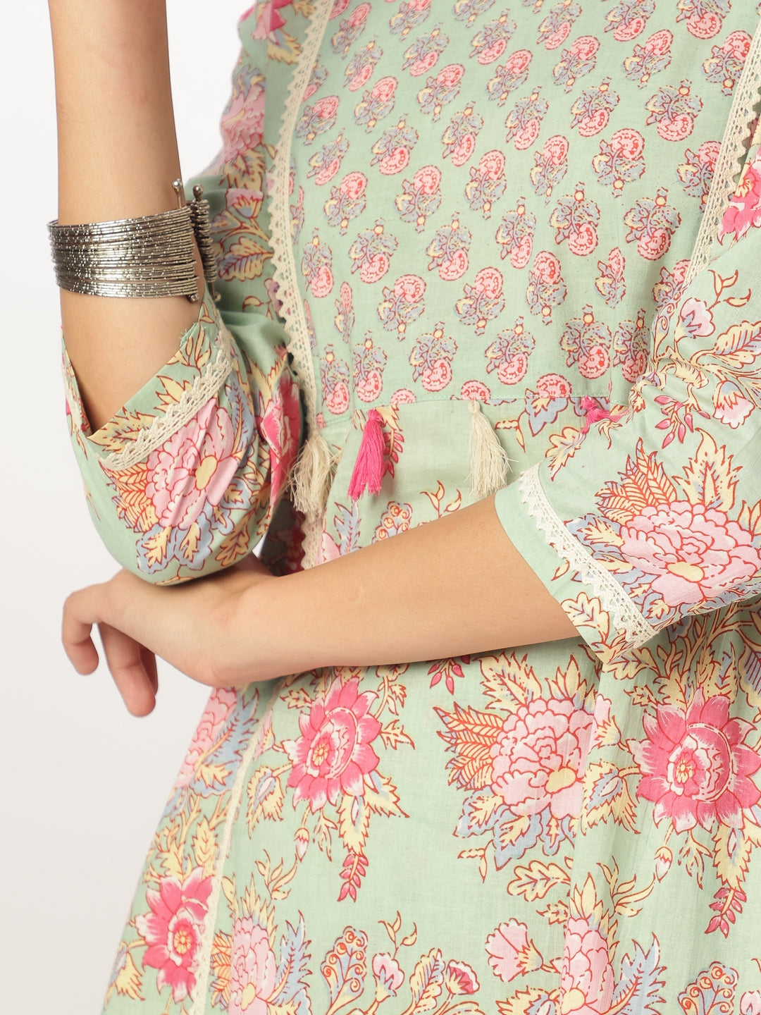 Aqua Pure Cotton Floral Printed A-line Kurta Set - qivii