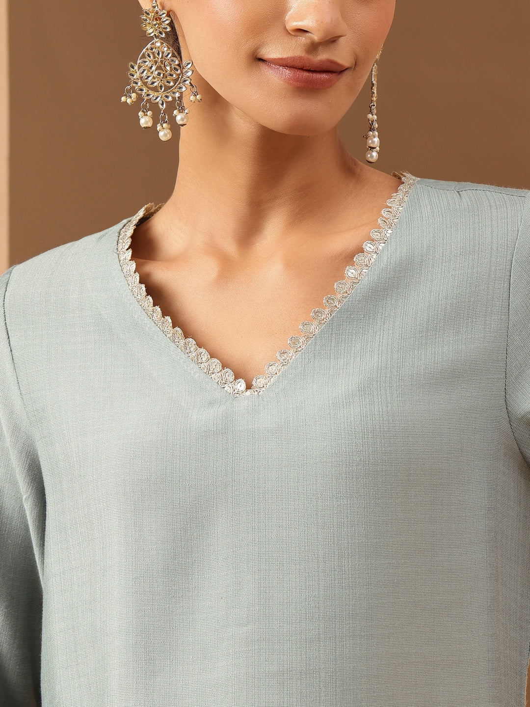 Janasya Women's Powder Blue Silk Blend Embellished Straight Kurta Set With Printed Jacquard Dupatta - qivii