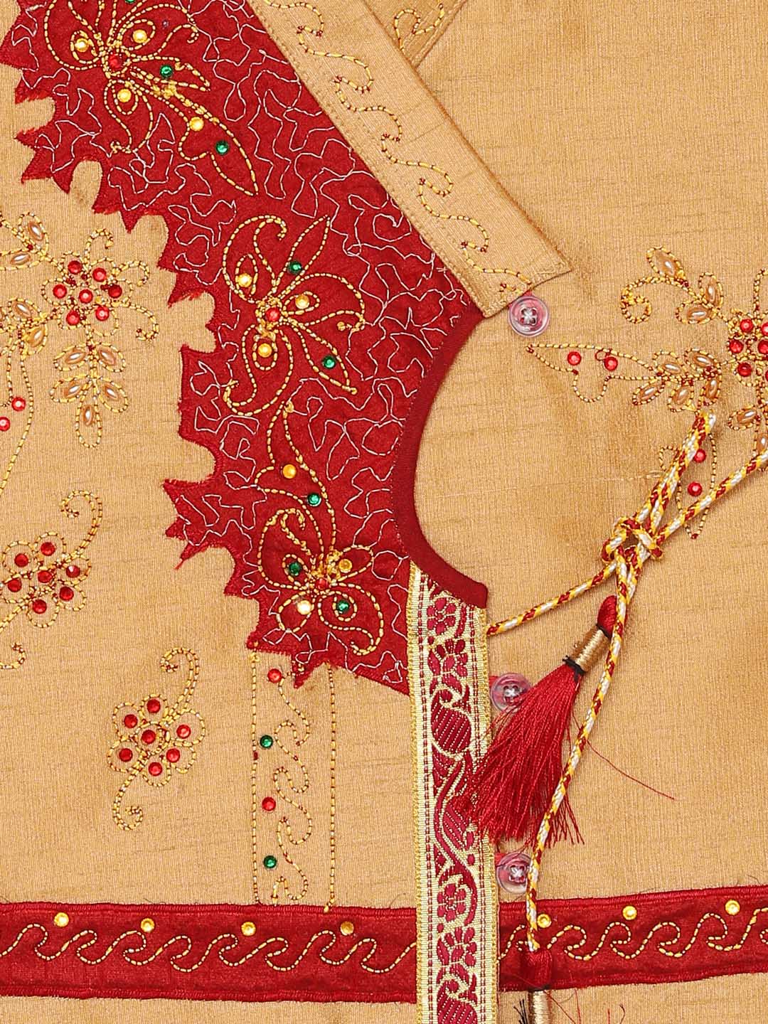 Vastramay Boy's Rose Gold Angrakha Kurta and Dhoti Set - qivii